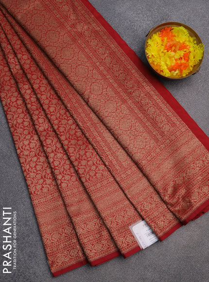 Banarasi semi silk saree maroon with allover thread & zari weaves and woven border