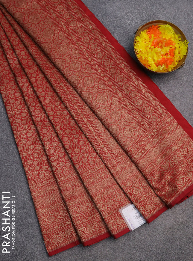 Banarasi semi silk saree maroon with allover thread & zari weaves and woven border