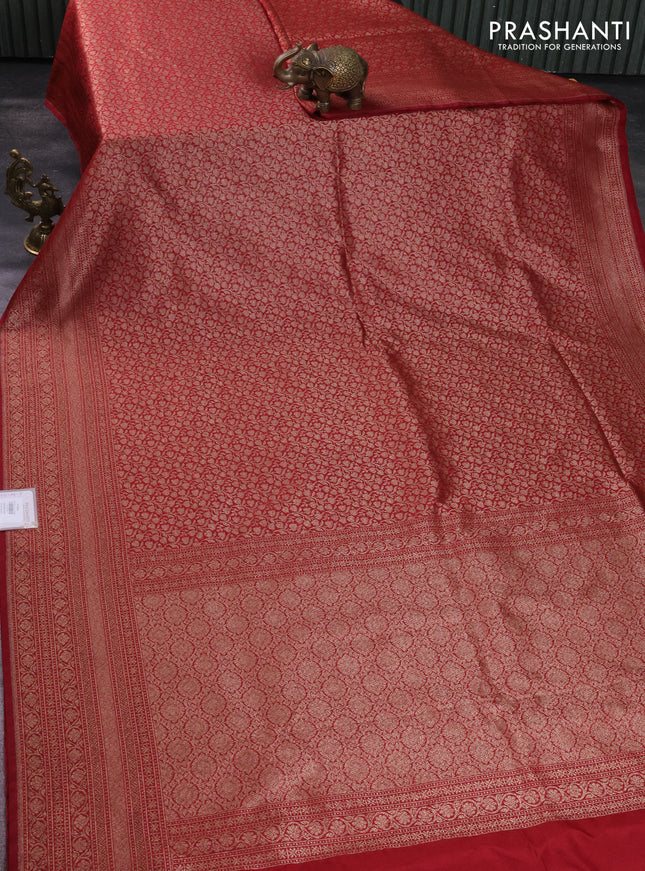 Banarasi semi silk saree maroon with allover thread & zari weaves and woven border