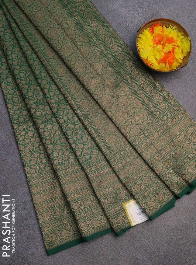 Banarasi semi silk saree green with allover thread & zari weaves and woven border