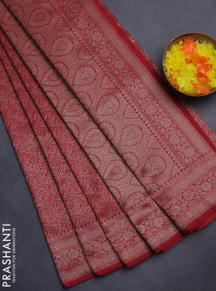 Banarasi semi silk saree maroon with allover thread & zari weaves and woven border