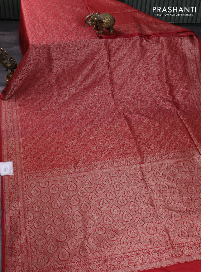 Banarasi semi silk saree maroon with allover thread & zari weaves and woven border
