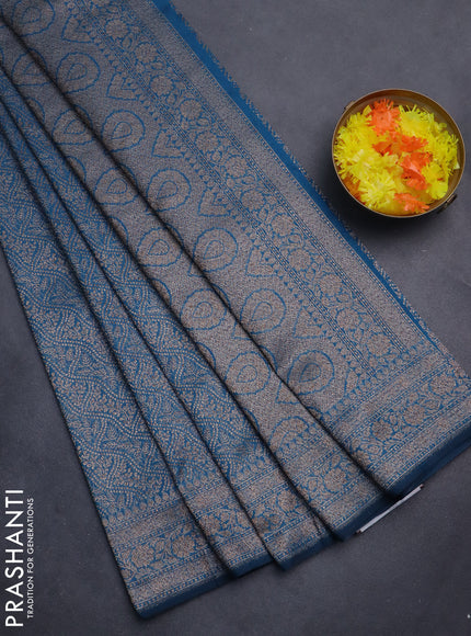 Banarasi semi silk saree cs blue with allover thread & zari weaves and woven border