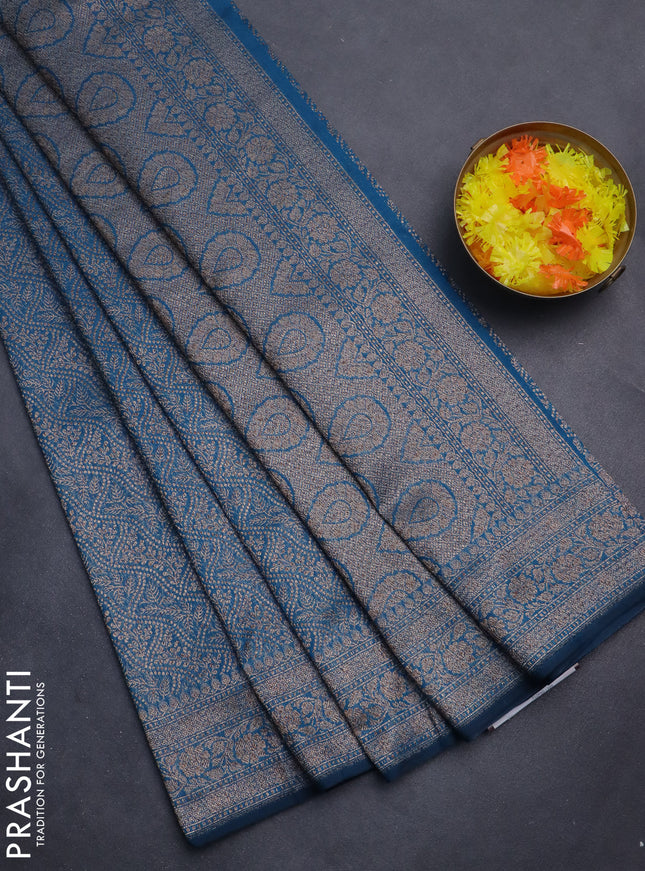 Banarasi semi silk saree cs blue with allover thread & zari weaves and woven border