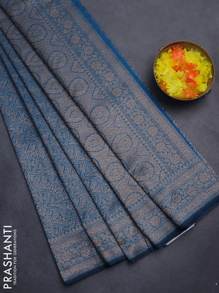 Banarasi semi silk saree cs blue with allover thread & zari weaves and woven border