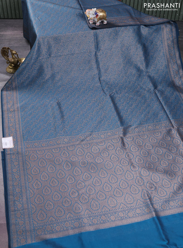 Banarasi semi silk saree cs blue with allover thread & zari weaves and woven border