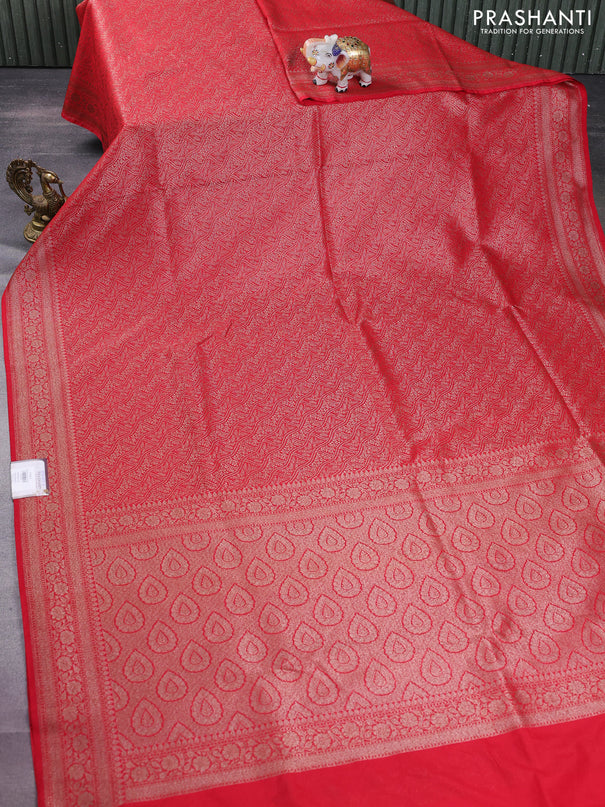 Banarasi semi silk saree red with allover thread & zari weaves and woven border