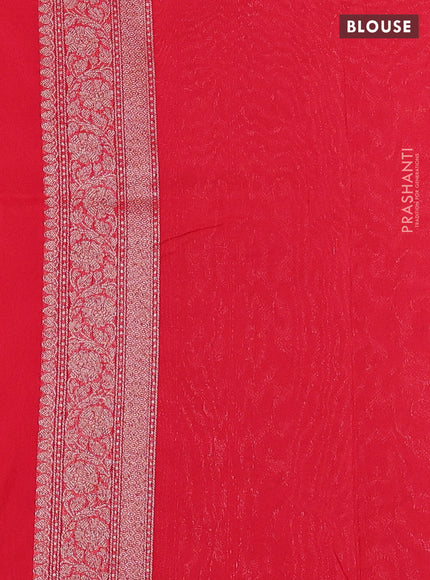Banarasi semi silk saree red with allover thread & zari weaves and woven border