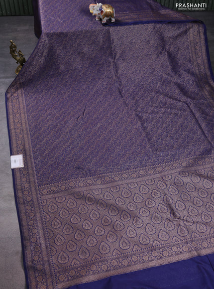 Banarasi semi silk saree blue with allover thread & zari weaves and woven border