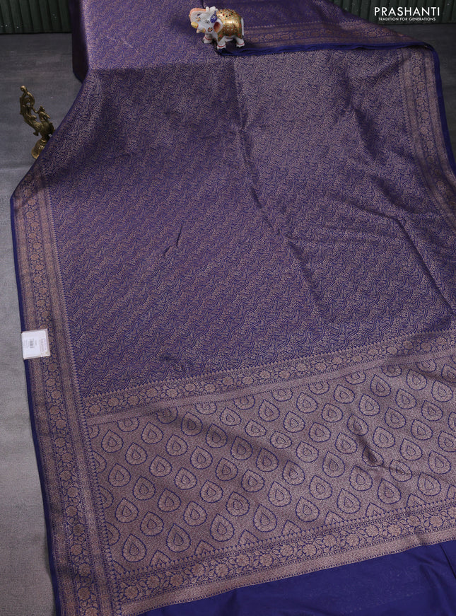 Banarasi semi silk saree blue with allover thread & zari weaves and woven border