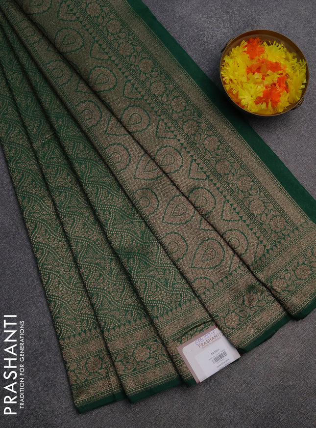 Banarasi semi silk saree green with allover thread & zari weaves and woven border