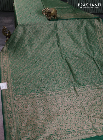 Banarasi semi silk saree green with allover thread & zari weaves and woven border