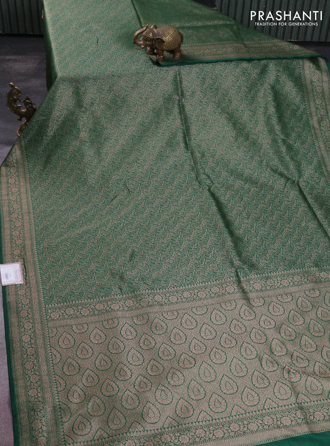 Banarasi semi silk saree green with allover thread & zari weaves and woven border