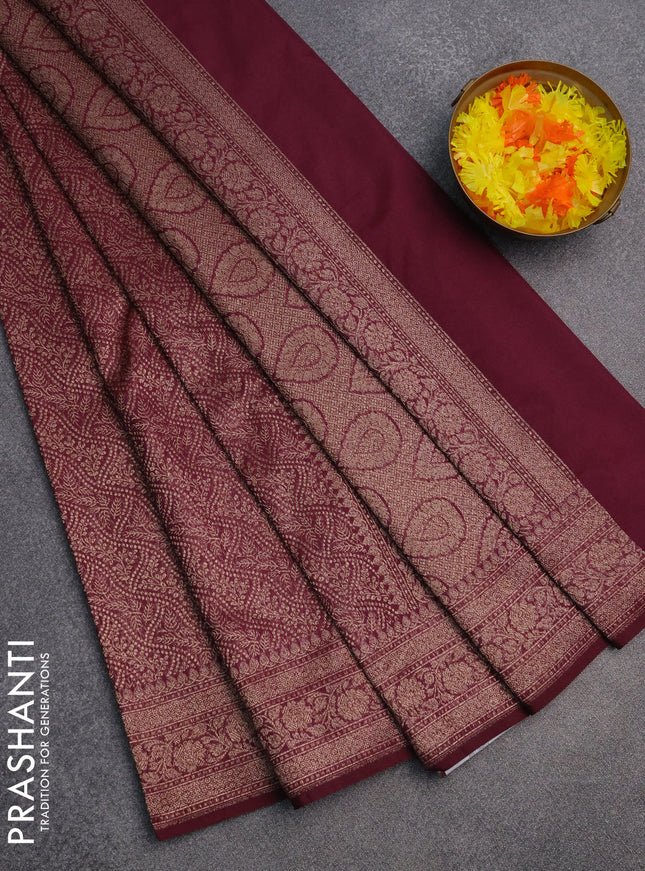 Banarasi semi silk saree deep maroon with allover thread & zari weaves and woven border