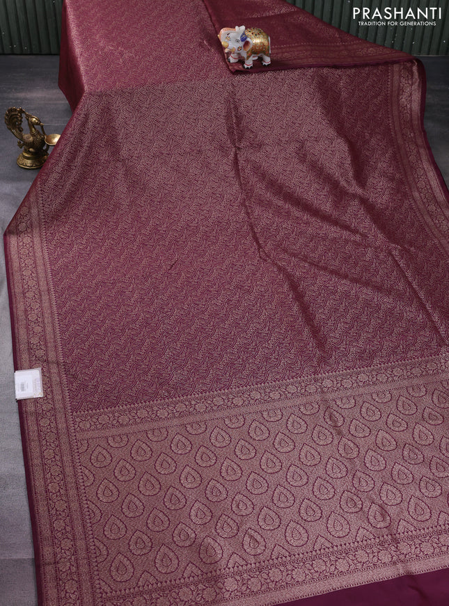Banarasi semi silk saree deep maroon with allover thread & zari weaves and woven border