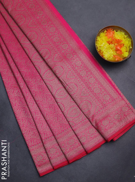 Banarasi semi silk saree pink with allover thread & zari weaves and woven border
