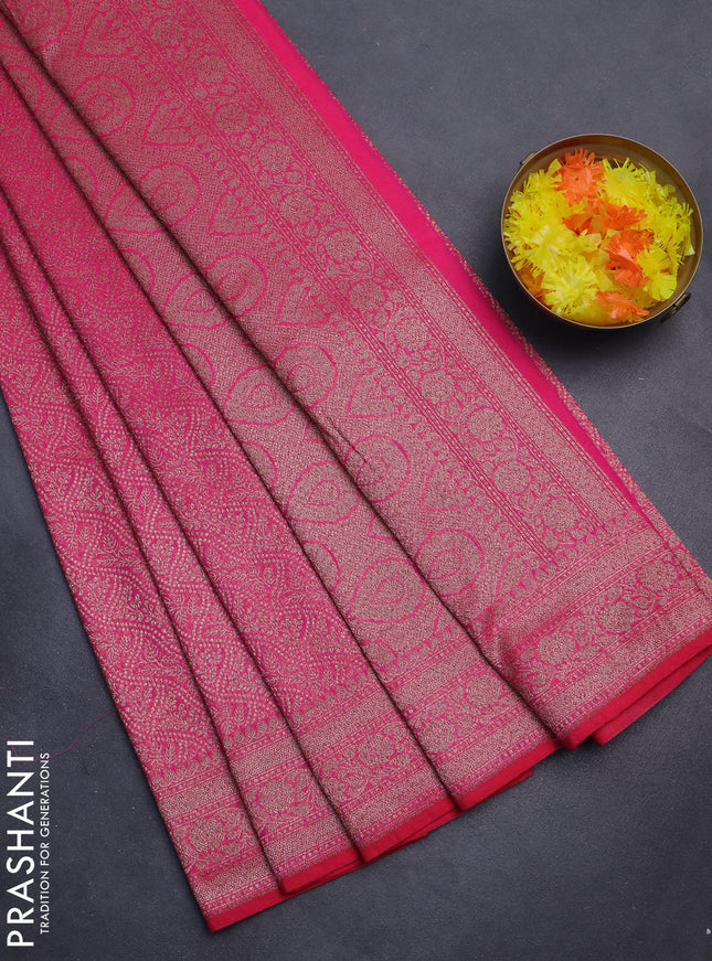 Banarasi semi silk saree pink with allover thread & zari weaves and woven border