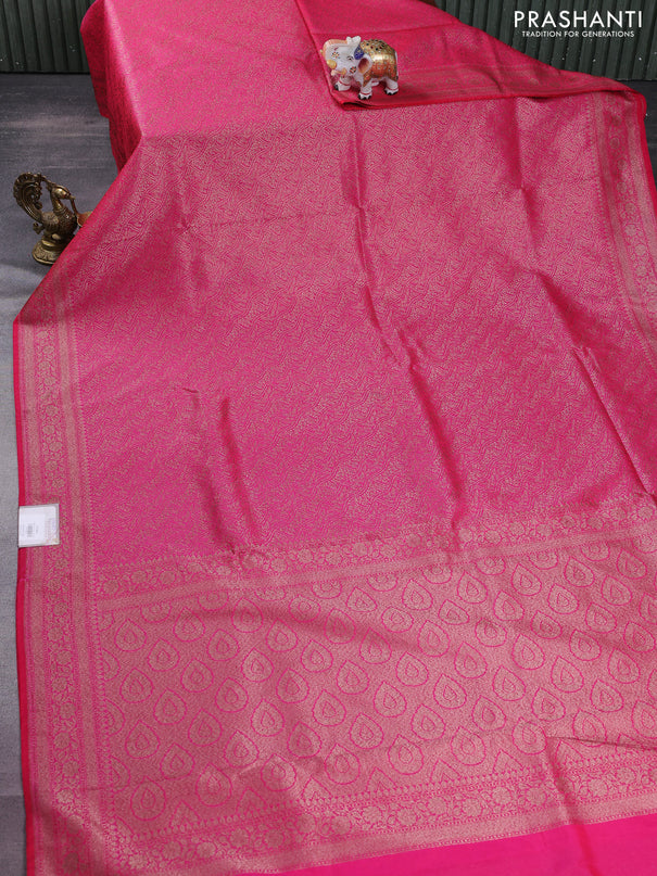 Banarasi semi silk saree pink with allover thread & zari weaves and woven border