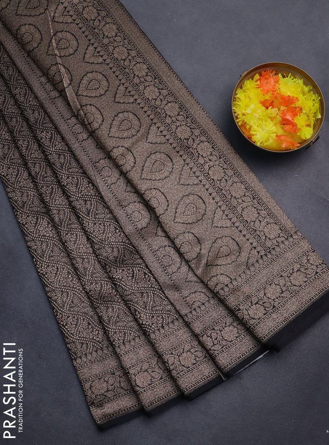 Banarasi semi silk saree black with allover thread & zari weaves and woven border