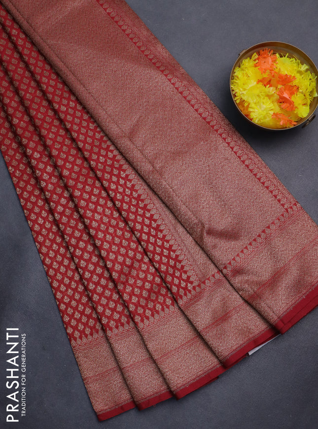 Banarasi semi silk saree maroon with allover thread & zari weaves and woven border
