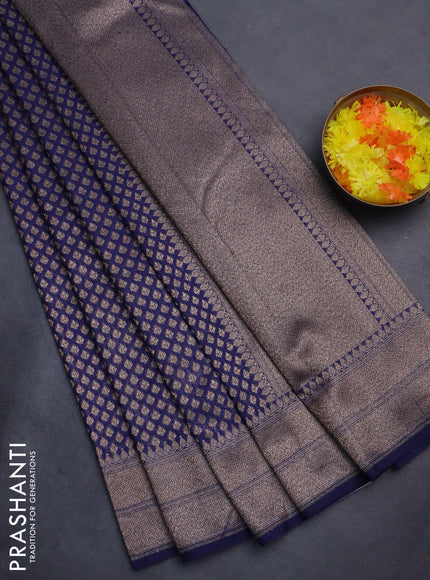 Banarasi semi silk saree navy blue with allover thread & zari weaves and woven border