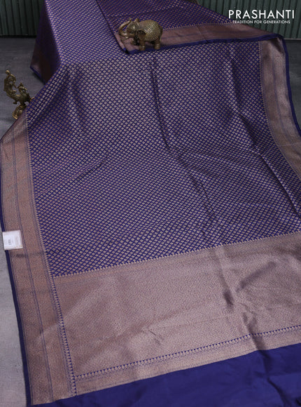 Banarasi semi silk saree navy blue with allover thread & zari weaves and woven border