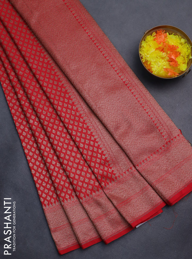 Banarasi semi silk saree red with allover thread & zari weaves and woven border
