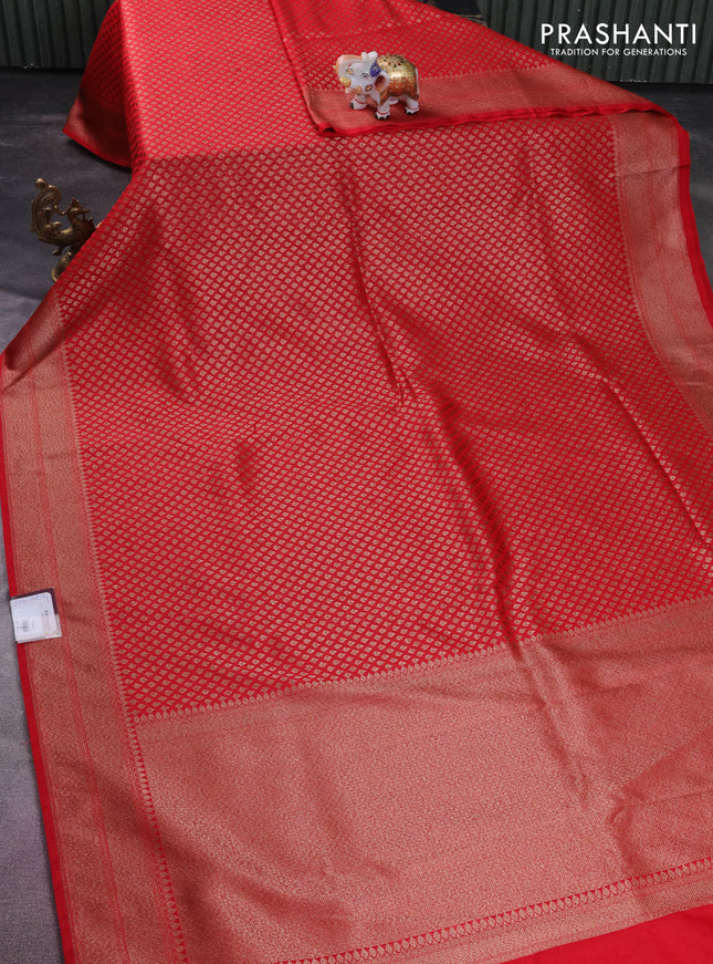 Banarasi semi silk saree red with allover thread & zari weaves and woven border