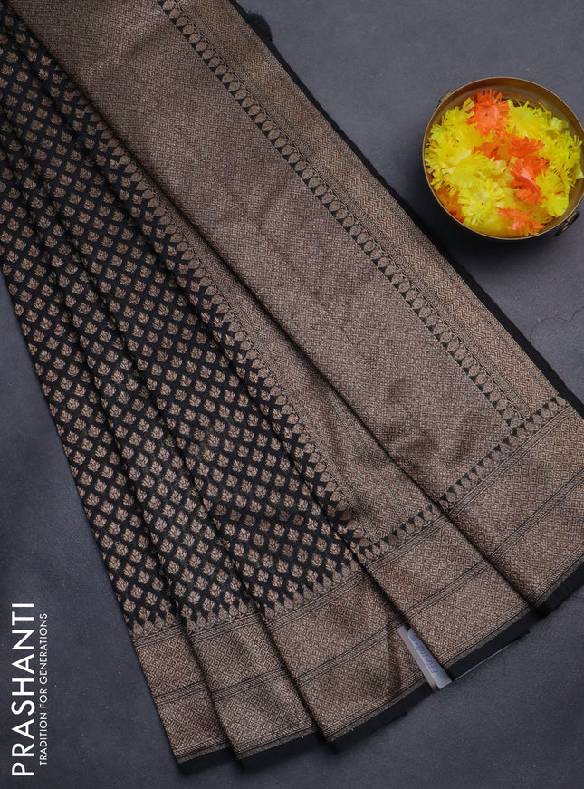 Banarasi semi silk saree black with allover thread & zari weaves and woven border