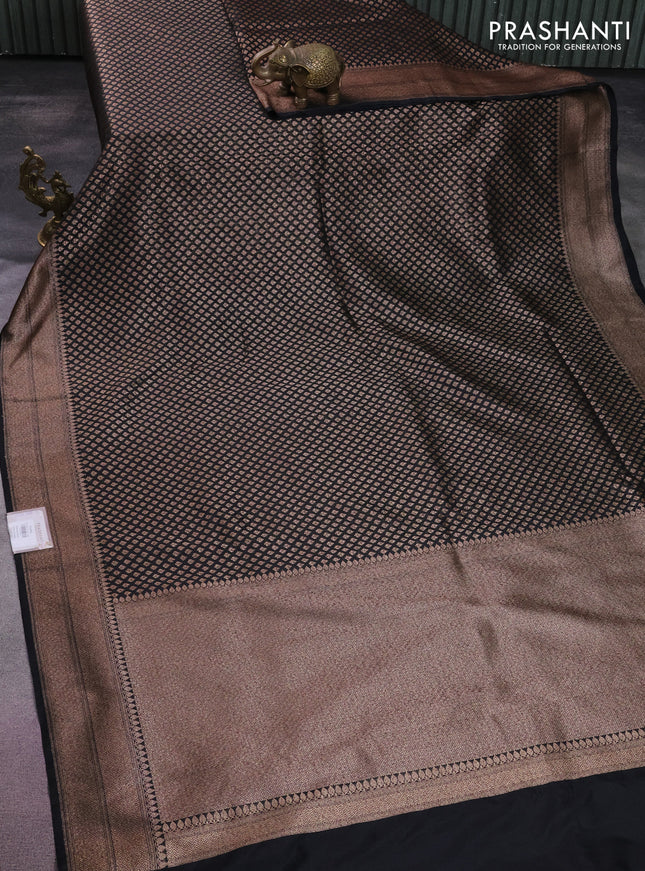 Banarasi semi silk saree black with allover thread & zari weaves and woven border