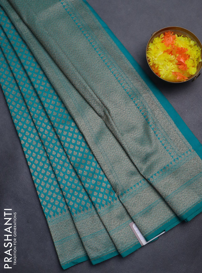 Banarasi semi silk saree teal green with allover thread & zari weaves and woven border