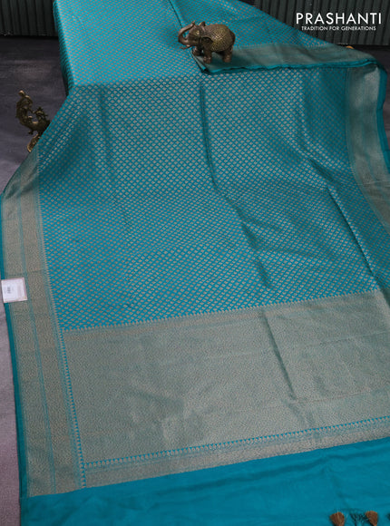 Banarasi semi silk saree teal green with allover thread & zari weaves and woven border