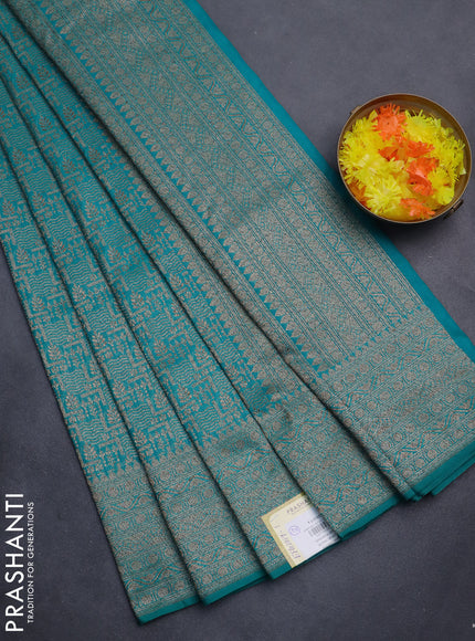 Banarasi semi silk saree teal green with allover thread & zari weaves and woven border