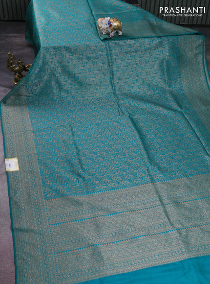 Banarasi semi silk saree teal green with allover thread & zari weaves and woven border