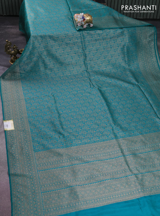 Banarasi semi silk saree teal green with allover thread & zari weaves and woven border