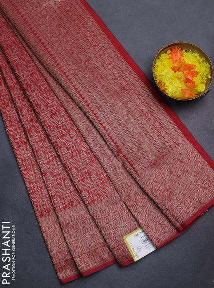 Banarasi semi silk saree maroon with allover thread & zari weaves and woven border
