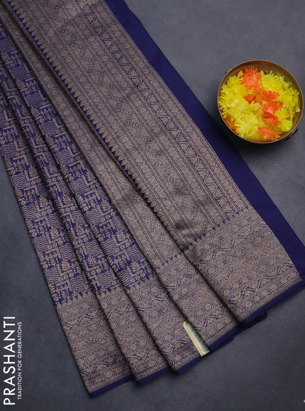 Banarasi semi silk saree blue with allover thread & zari weaves and woven border
