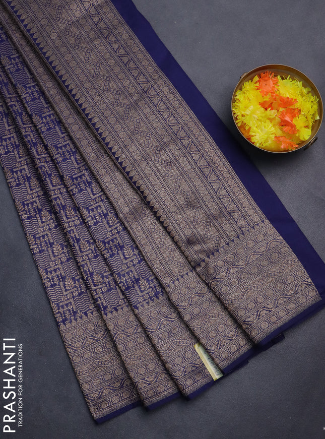 Banarasi semi silk saree blue with allover thread & zari weaves and woven border