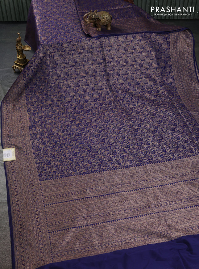 Banarasi semi silk saree blue with allover thread & zari weaves and woven border