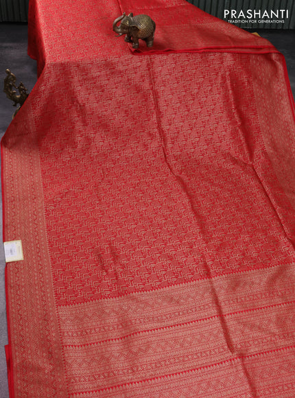 Banarasi semi silk saree red with allover thread & zari weaves and woven border