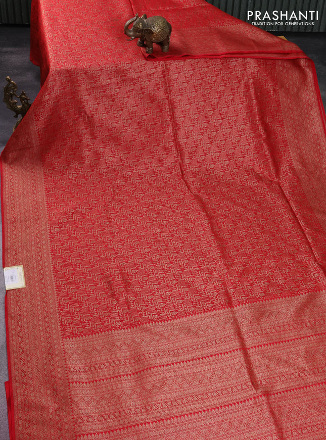 Banarasi semi silk saree red with allover thread & zari weaves and woven border