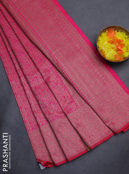 Banarasi semi silk saree pink with allover thread & zari weaves and woven border