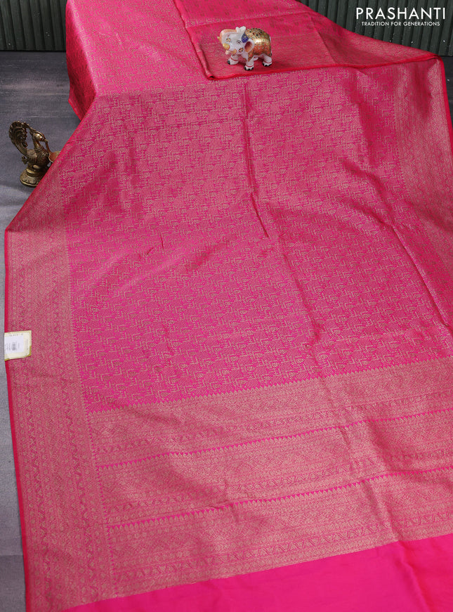 Banarasi semi silk saree pink with allover thread & zari weaves and woven border