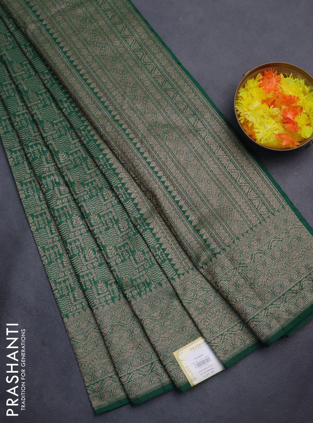 Banarasi semi silk saree green with allover thread & zari weaves and woven border