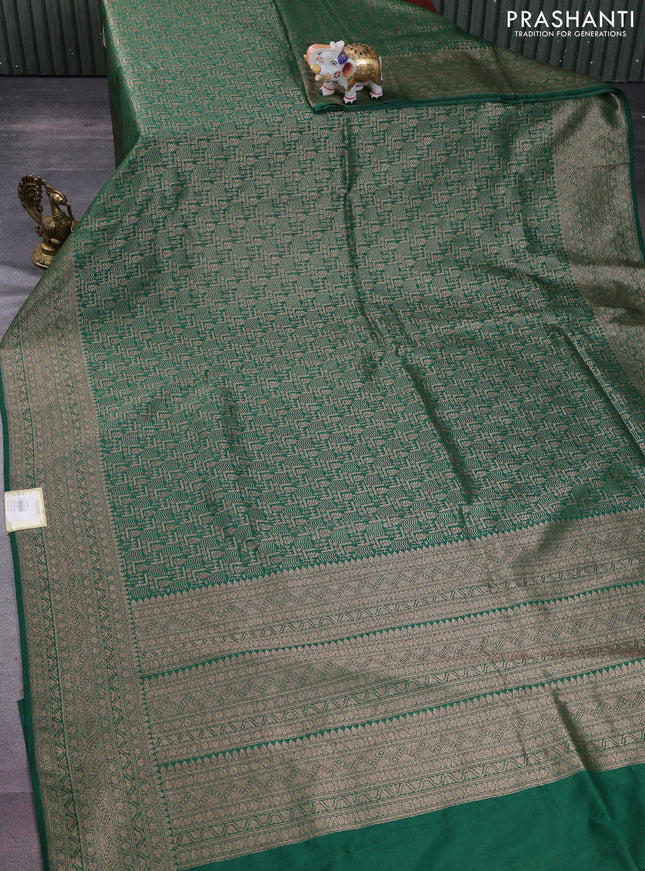 Banarasi semi silk saree green with allover thread & zari weaves and woven border