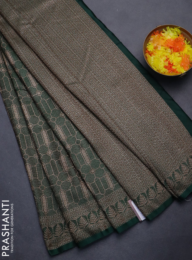 Banarasi semi silk saree green with allover thread & zari weaves and woven border