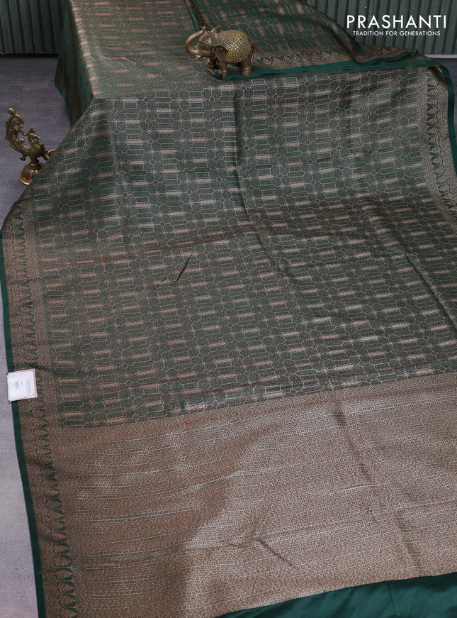 Banarasi semi silk saree green with allover thread & zari weaves and woven border