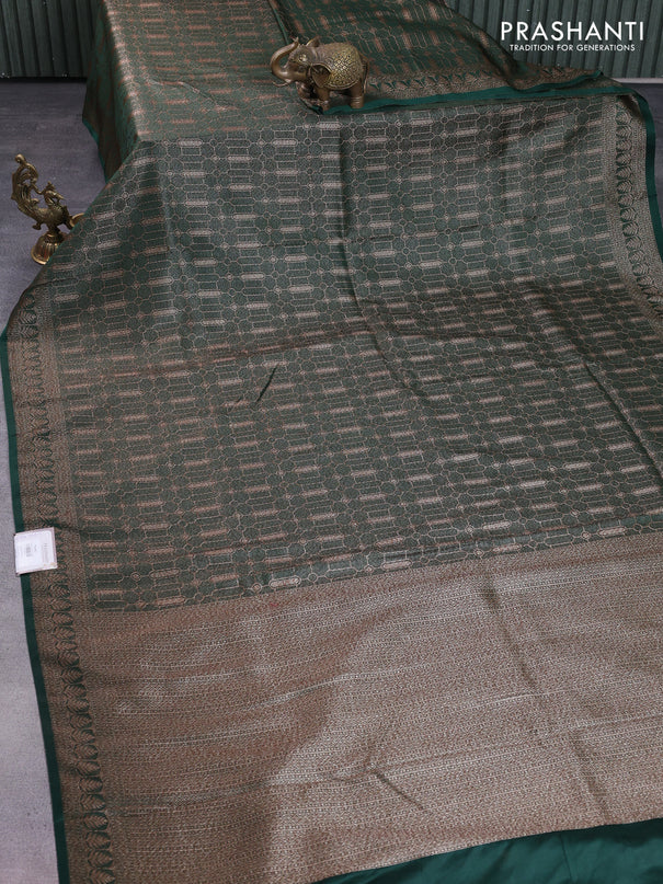 Banarasi semi silk saree green with allover thread & zari weaves and woven border