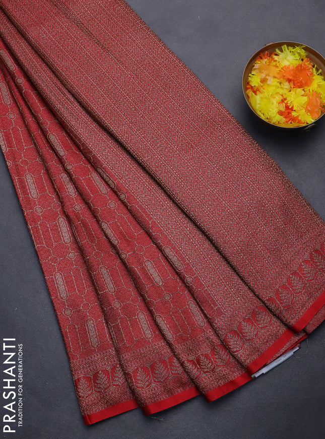 Banarasi semi silk saree maroon with allover thread & zari weaves and woven border