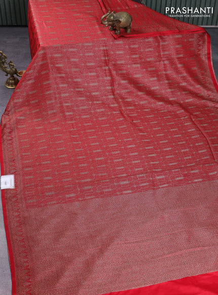 Banarasi semi silk saree maroon with allover thread & zari weaves and woven border